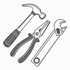 Hammer pliers adjustable wrench hand saw tools