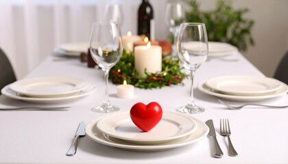 Fototapeta premium Table setting with red heart for festive dinner