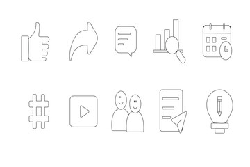 Social media and marketing icons – flat digital tools for content creation, sharing, and engagement.