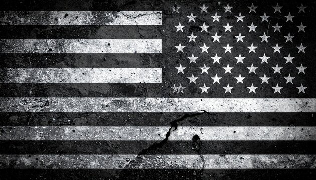 Grunge USA flag. Grungy style with cracks and abrasions. Black and white grunge ameri 
