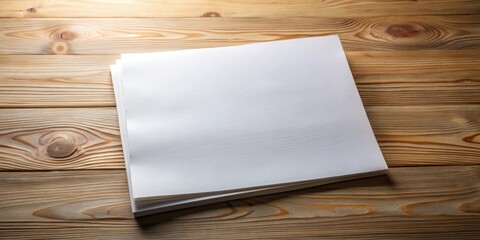 Fototapeta premium Blank Paper Stack on Wooden Surface A Clean, Simple Presentation Mockup for Your Design Projects