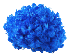 Curly blue afro wig isolated on transparency background, synthetic hair costume accessory, vibrant and playful style for party, cosplay, or theatrical performance, fun and bold appearance