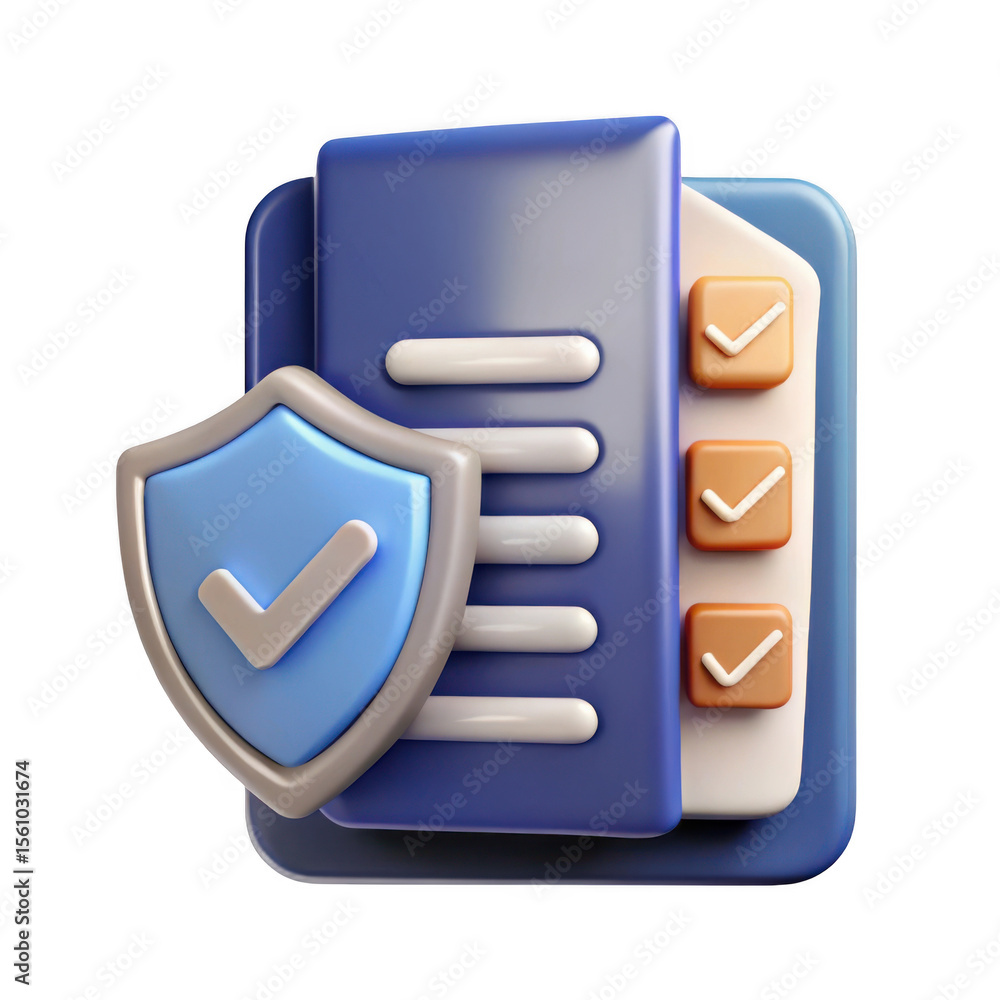 Poster 3d secure document checklist icon isolated on transparent background
