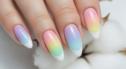 Pastel Rainbow Ombre Nails with French Tip Elegant Manicure Ideas