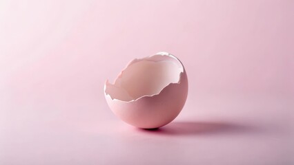 Delicate pink eggshell with a breakage point in the center