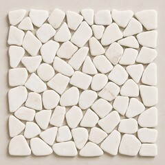Top-down view of neatly arranged white pebble tiles in organic triangular shapes, forming a clean geometric mosaic ideal for interior design, wall decor, and architectural texture visuals

