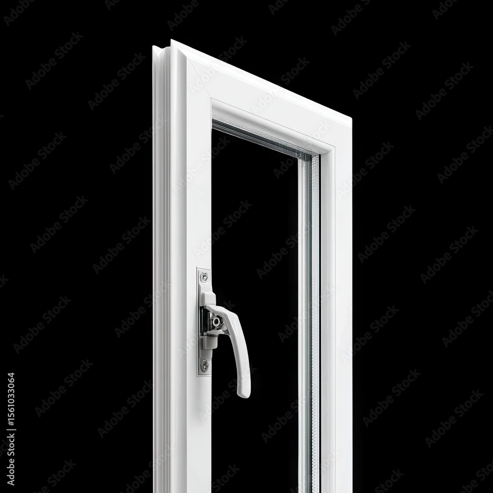 Poster modern white window frame with open position showing clean lines and contemporary design for interio