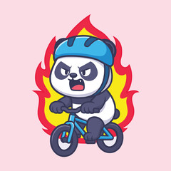 Cool Panda Cycling Vector | Cute Cartoon Biker Character Illustration