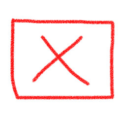 Hand-Drawn Red Cross Symbol in Crayon Box – Rejection Mark or Incorrect Checkbox for Voting, Error, or To-Do Lists
