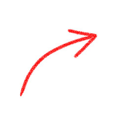 Curved Red Hand Drawn Arrow Pointing Upper Right for Highlighting, Directional Emphasis, Presentation and Visual Guidance