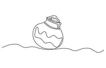 One line drawing of ancient Greek clay vase, isolated on white background, one continuous line drawing of antique water jug.one line drawing of clay jug .antique jug icon .single line vector.