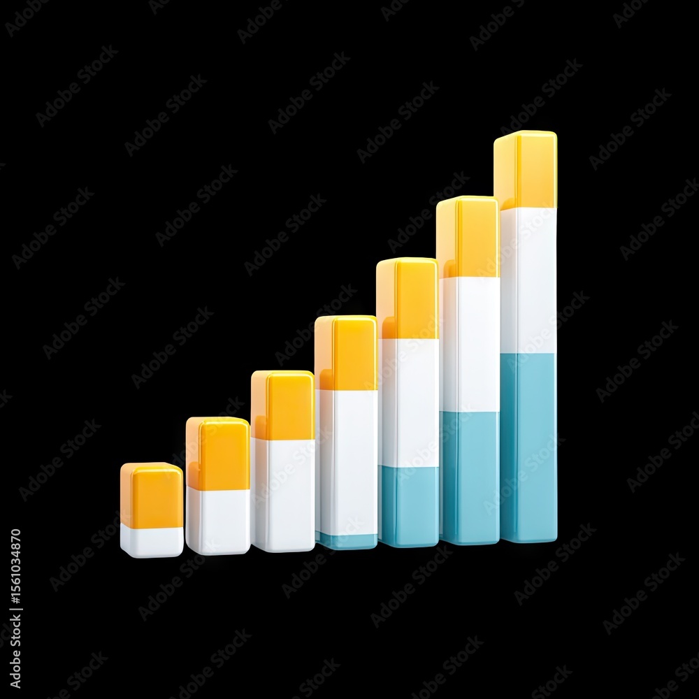 Poster modern geometric bar chart with gradual color transition representing growth and success in business
