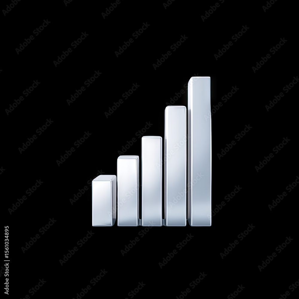 Poster modern silver bar graph representation showing growth and progress in data visualization for busines