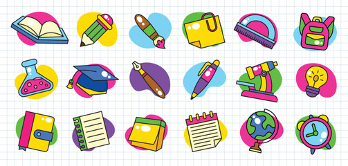 Set of back to school cartoon element icon vector illustration