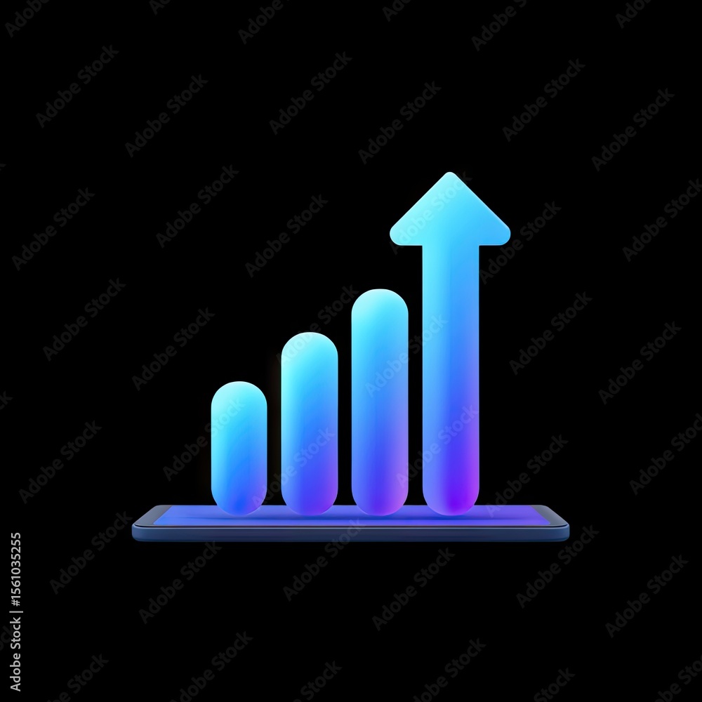 Poster modern abstract digital growth chart with colorful bars and arrow representing business success and 