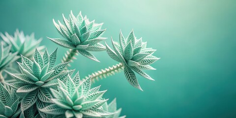 Serene Aqua-Toned Succulents A Close-Up Study of Delicate, Textured Foliage Against a Soft Teal Background