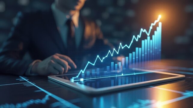 Businessman Analyzing Data on Holographic Financial Interface