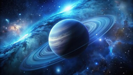 A Celestial Body with Rings in a Vibrant Nebula, Showing the Immensity of Space
