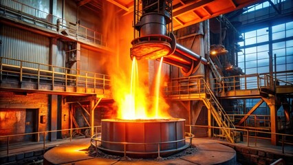 Molten Metal Pouring into Industrial Furnace A Glowing Spectacle of Modern Manufacturing