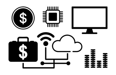 Finance Technology Icons Set Network, Data Analytics illustration.