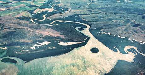 Aerial view of the Georges River near Sydney Airport; Sydney; Australia; Dec 2019