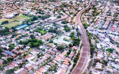 Aerial view of the urban area near Sydney Airport, Australia, Dec 2019