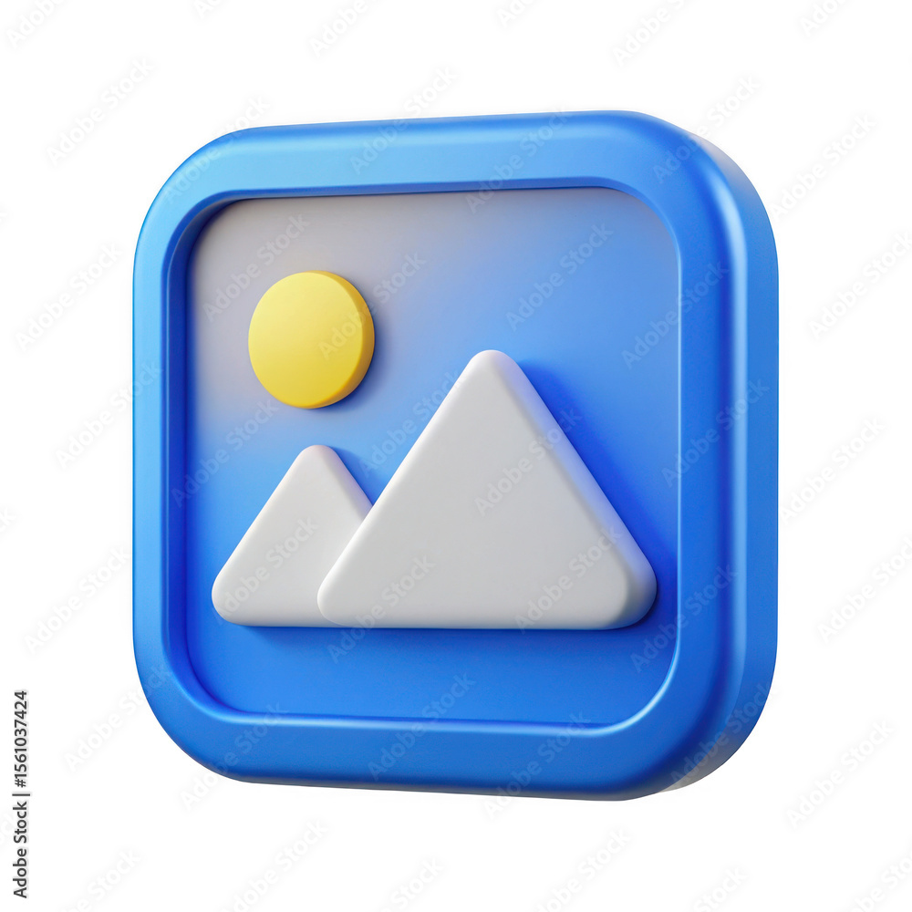 Poster 3d render of blue gallery app icon isolated on transparent background