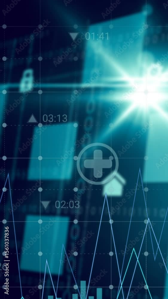Poster animation of digital data processing over black background