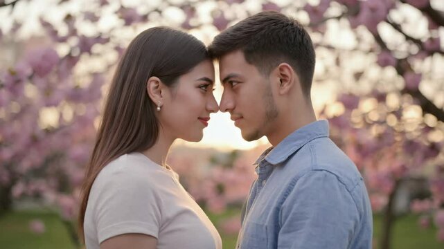 Tender Love Moment Under Cherry Blossoms &ndash; Romantic Couple
