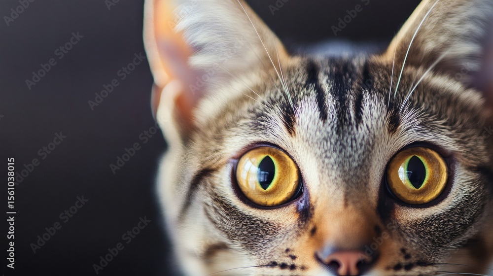 Poster a close up of a cat staring intensely at the viewer