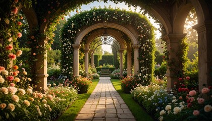 Fototapeta premium beautiful secret fairytale garden with flower background.