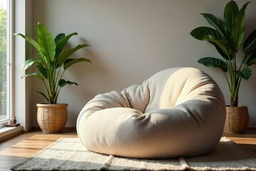 Relaxing indoor scene featuring a plush, oversized cushion seater providing ultimate comfort and support Ideal for lounging, reading, or meditation Perfect for modern living spaces , pillow, soft
