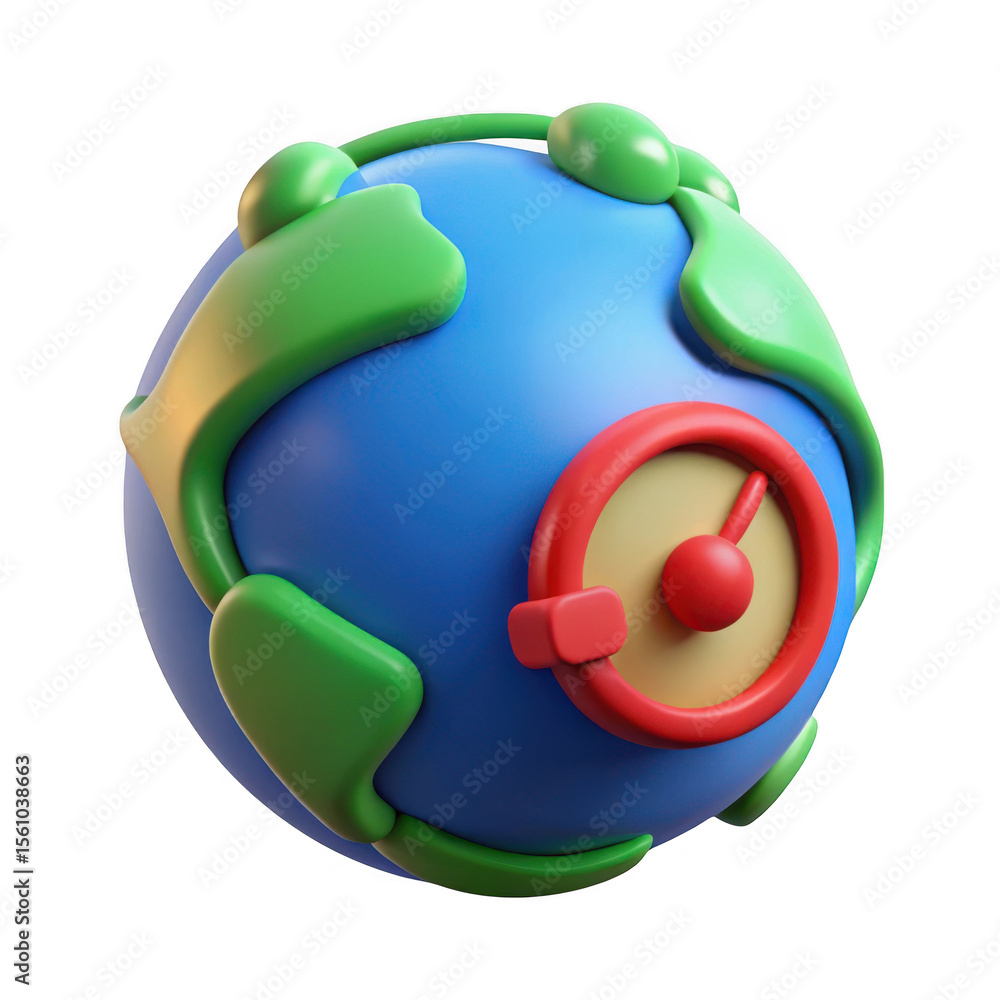 Poster 3d cartoon earth globe with red progress indicator isolated on transparent background