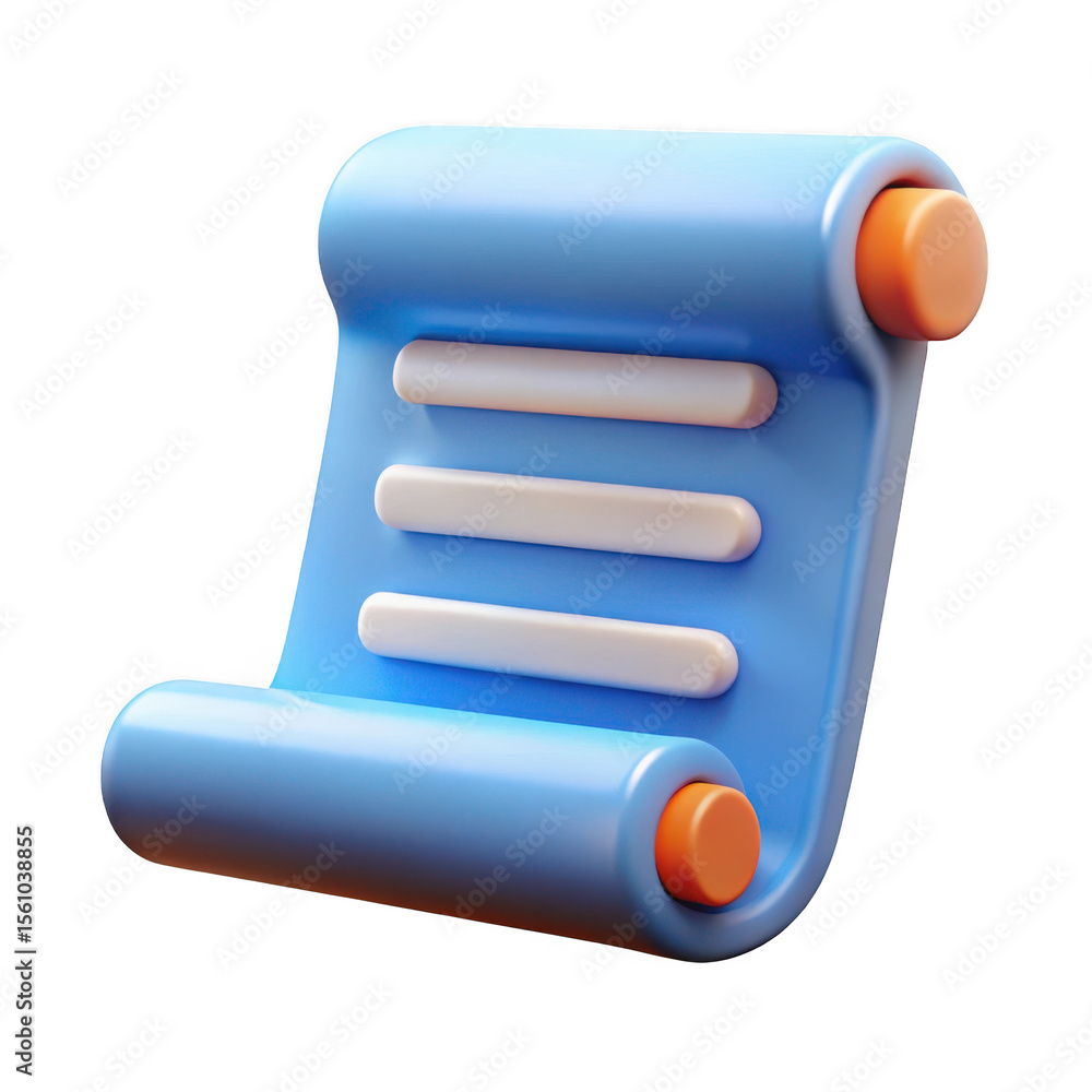 Fototapete 3d render of a blue scroll with white text blocks isolated on transparent background