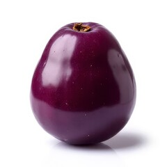 Single Ripe Dark Purple Pear on White Background