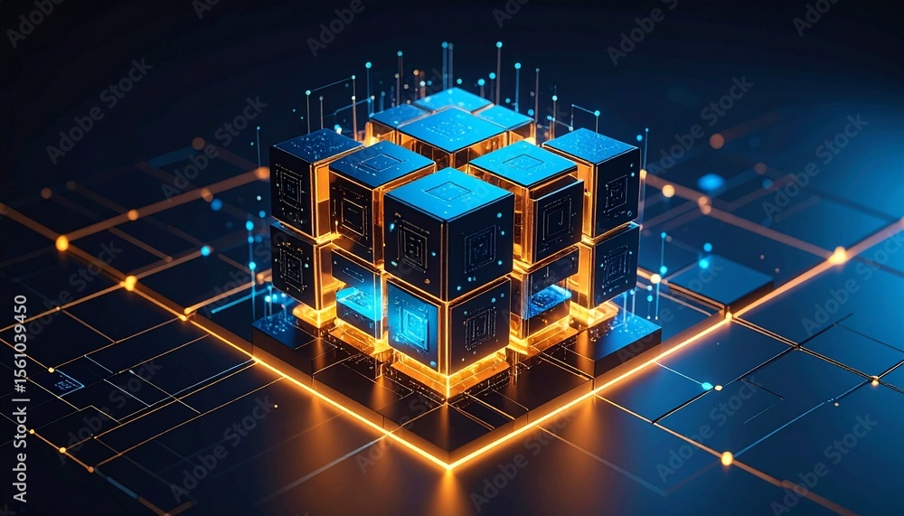 Poster the graphic design element and abstract geometric background with isometric digital