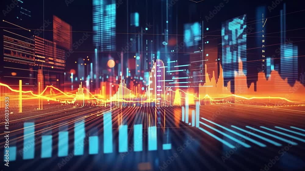 Poster illuminated digital data streams and code flow through a futuristic cityscape, visualizing the conce