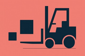 Teal Forklift Silhouette Carrying Boxes on Dusty Rose Background