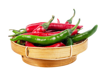 hot chili peppers in a basket isolated on white