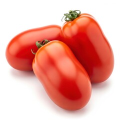 Three Ripe Red Roma Tomatoes on White Background