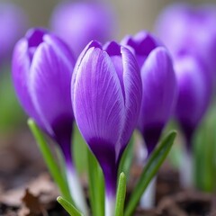 Vibrant Purple Crocuses in Full Bloom Close Up