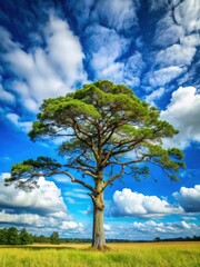 A solitary tree stands tall amidst a vast expanse of forest canopy