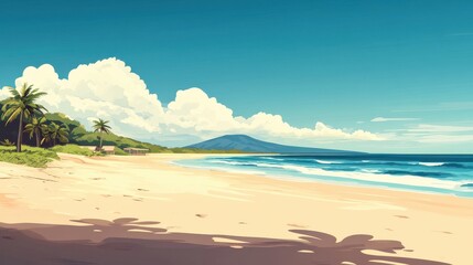 Minimalist Beach Scene with Waves and Sandy Shore Illustration
