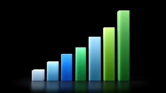 Abstract data visualization with upward financial trend glowing in blue and green hues
