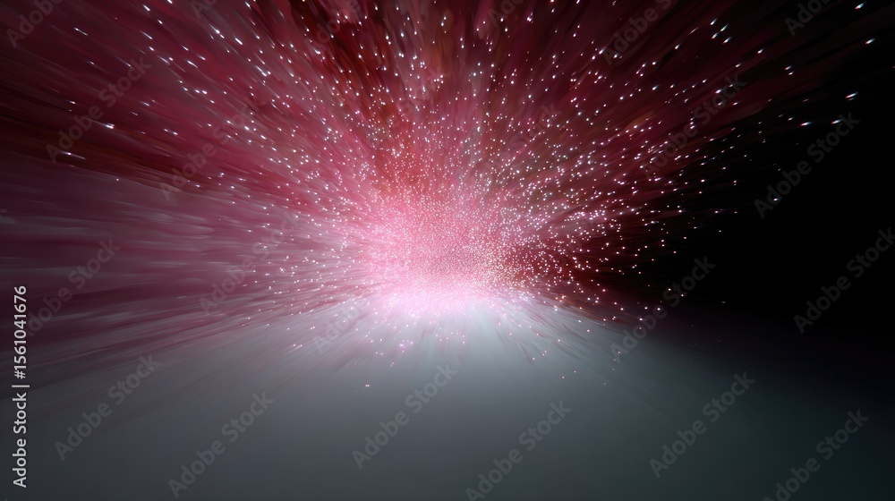 Poster abstract particles flowing through tunnel of light, data science and futuristic motion design