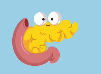 Happy Pancreas Organ Vector Cartoon Illustration Design. vital gland located in the abdomen
