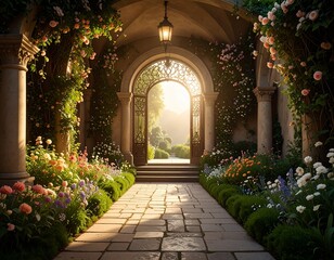 Fototapeta premium beautiful secret fairytale garden with flower background