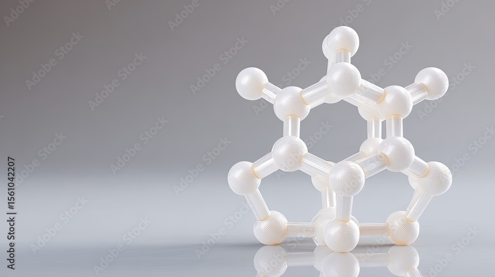 Poster d printed molecular structure on reflective surface, concept of material science and modern innovati