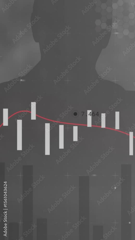 Poster animation of data processing over silhouette of man
