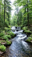 Obraz premium Lush forest stream cascade